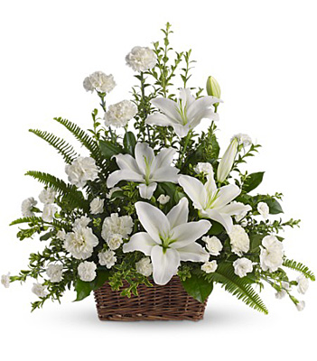 Peaceful White Lilies Basket from Fabbrini's Flowers in Hoffman Estates, IL